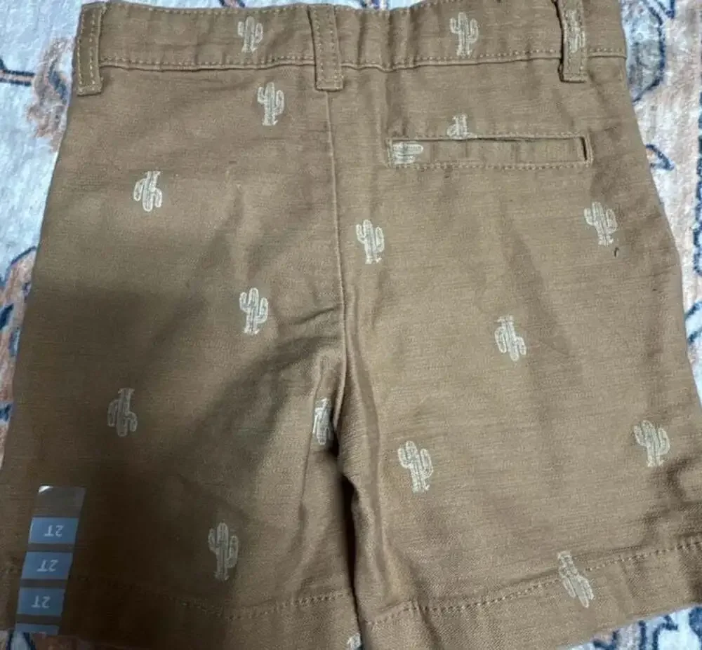 Carter's Toddler Boy's Khaki Cactus Embroidered Flat-Front Shorts, Size 2T